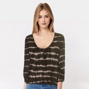 Stripe Tye Dye button front adjustable sleeve Top Boho Hippie Sz XL